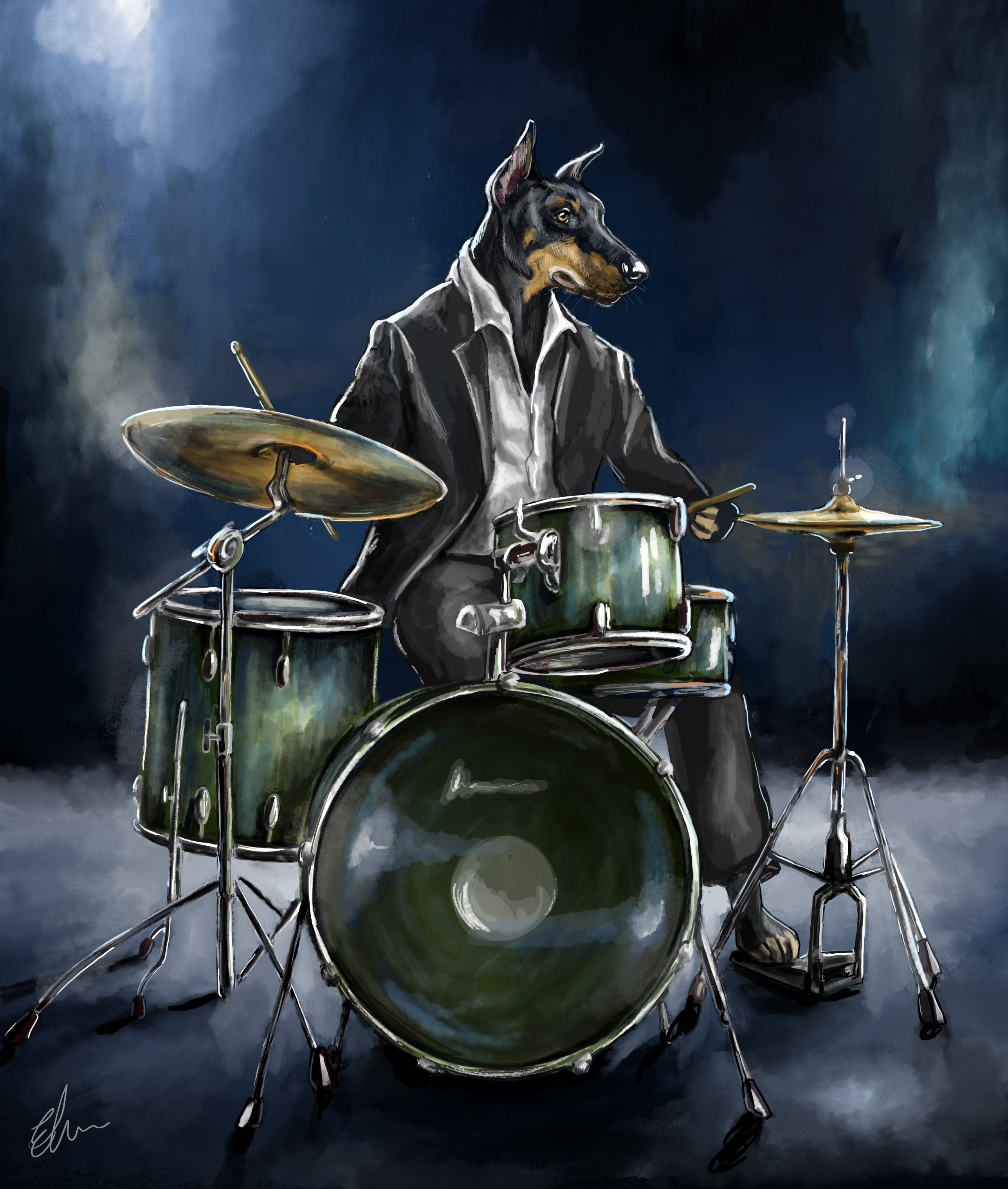 Jazz Drummer Doberman Print