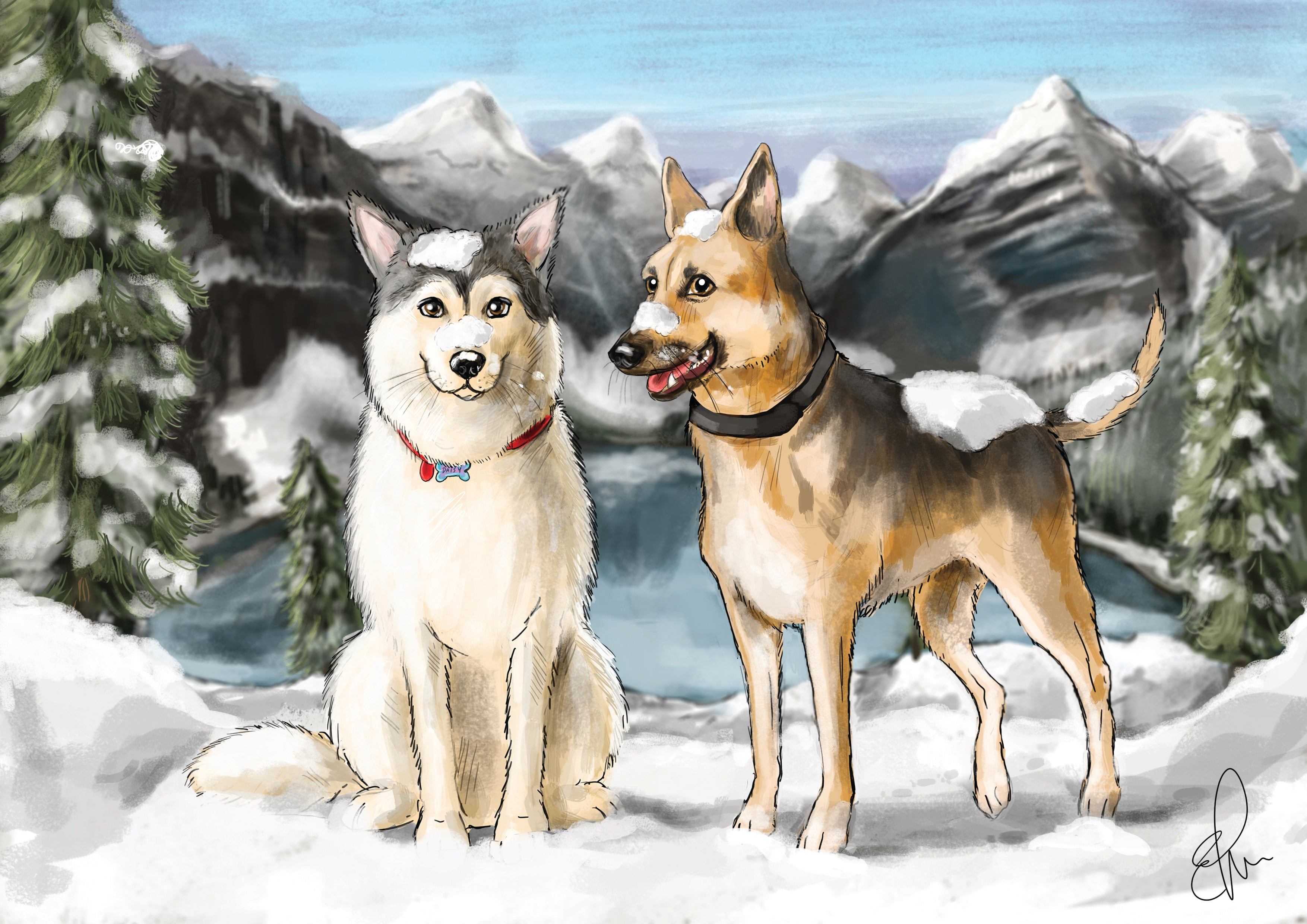 Themed Pet Portraits - Digital Drawing and Printed