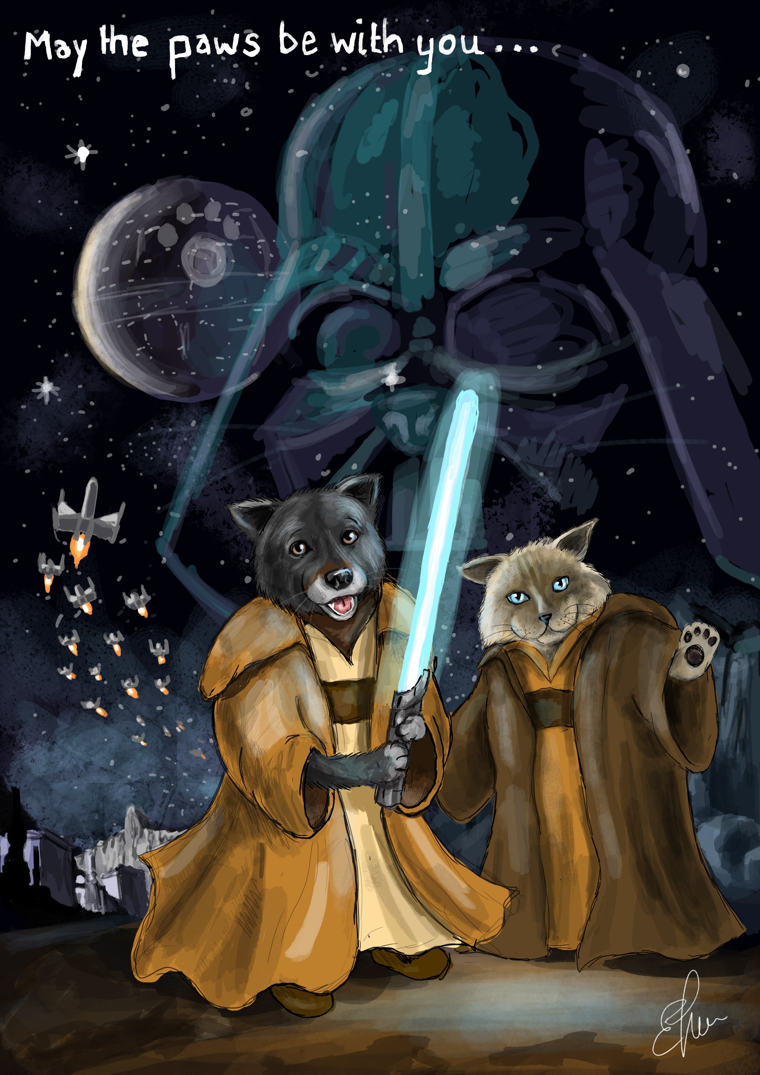 Themed Pet Portraits - Digital Drawing and Printed